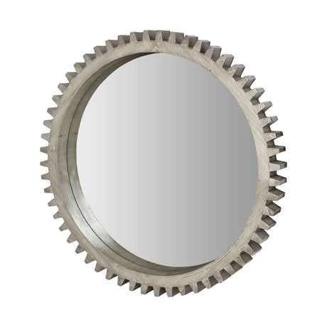 Cog Mirror 44" Round Gray Wood Frame Mirror from Mercana - Luna Furniture