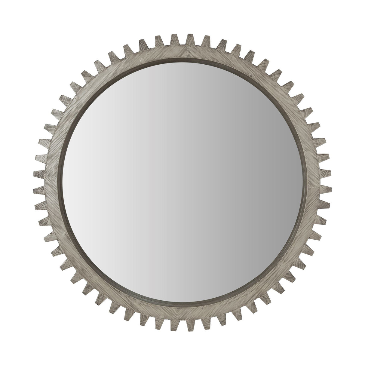 Cog Mirror 44" Round Gray Wood Frame Mirror from Mercana - Luna Furniture