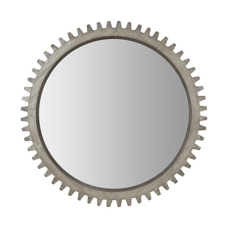 Cog Mirror 44" Round Gray Wood Frame Mirror from Mercana - Luna Furniture