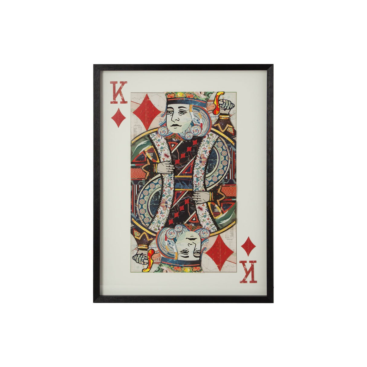 King of Diamonds II Playing Card a Paper Mosaik Collage Framed Art under Glass
