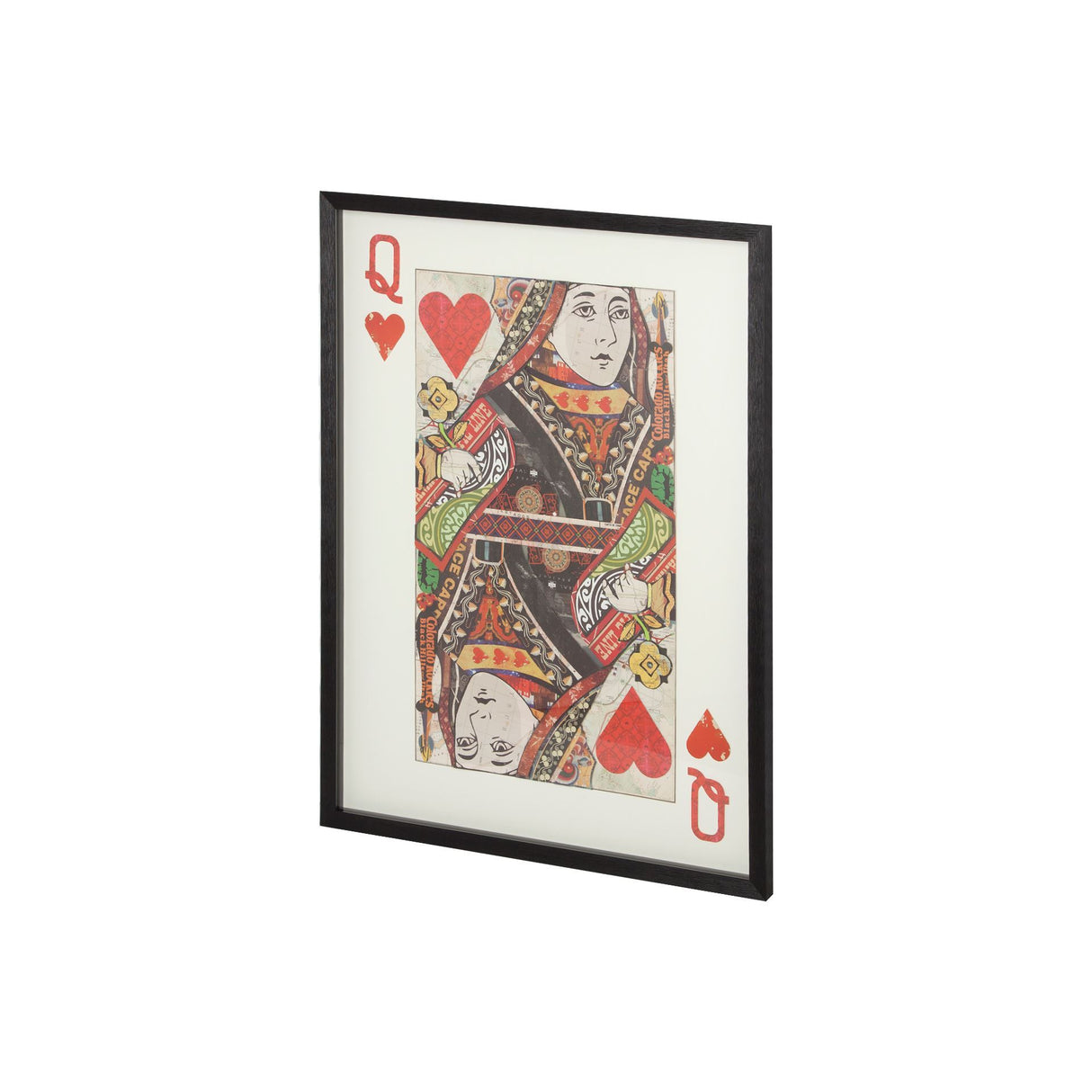 Queen of Hearts II Playing Card a Paper Mosaik Collage Framed Art under Glass