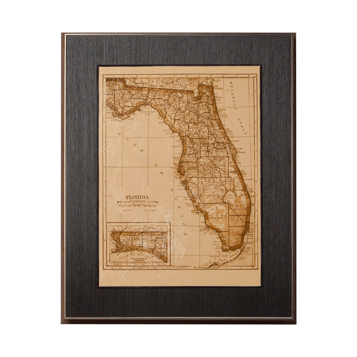 Vintage Florida Map by Mercana Studio a Hand Embellished Textured Framed Art Print from Mercana - Luna Furniture