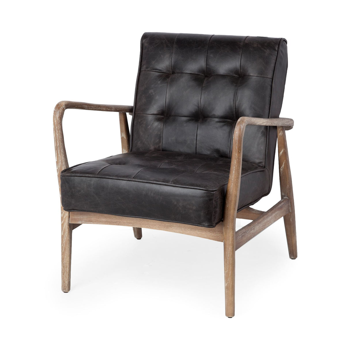 Phineas Black Leather W/ Brown Wooden Frame Accent Chair from Mercana - Luna Furniture