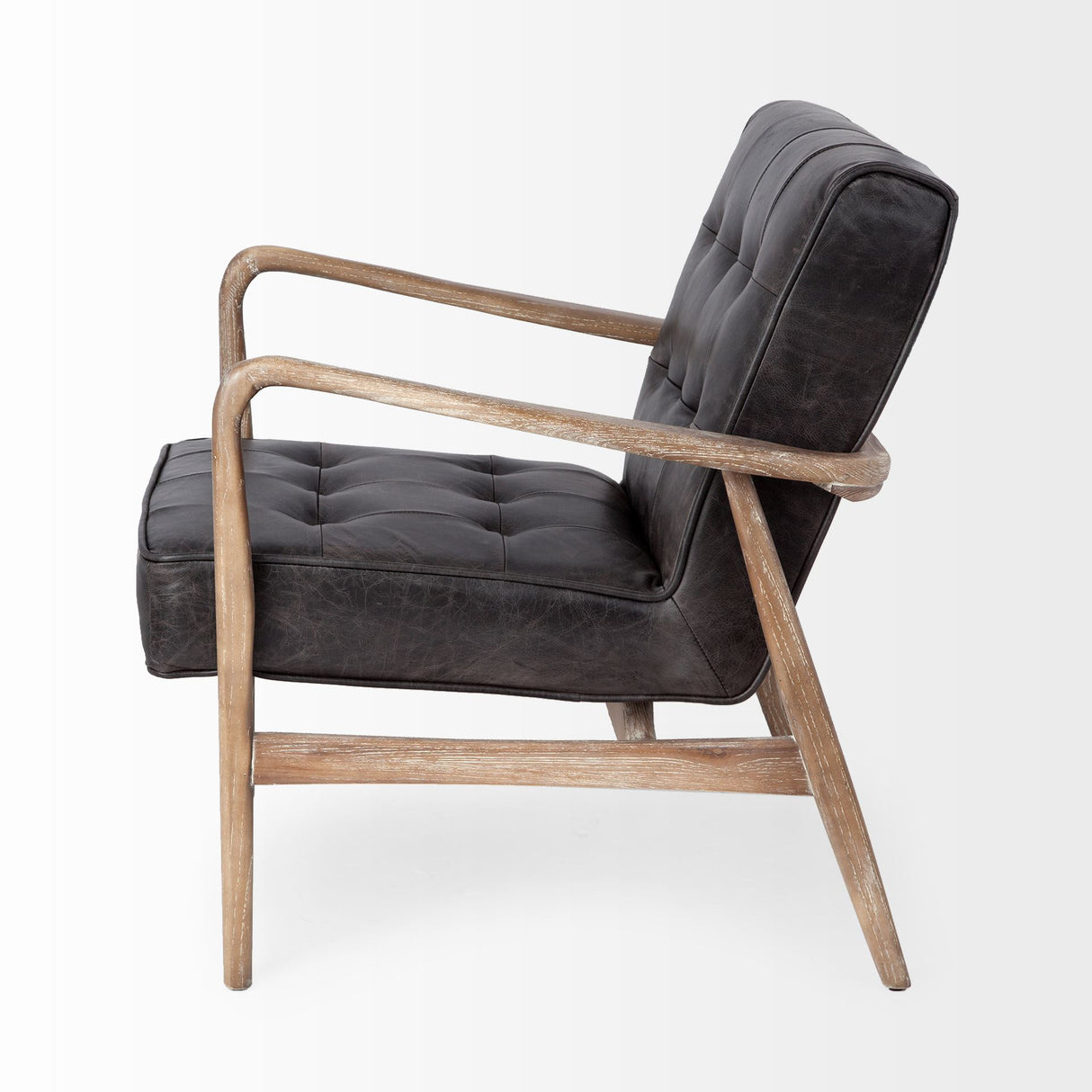 Phineas Black Leather W/ Brown Wooden Frame Accent Chair from Mercana - Luna Furniture