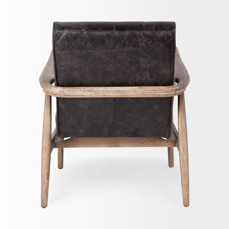 Phineas Black Leather W/ Brown Wooden Frame Accent Chair from Mercana - Luna Furniture