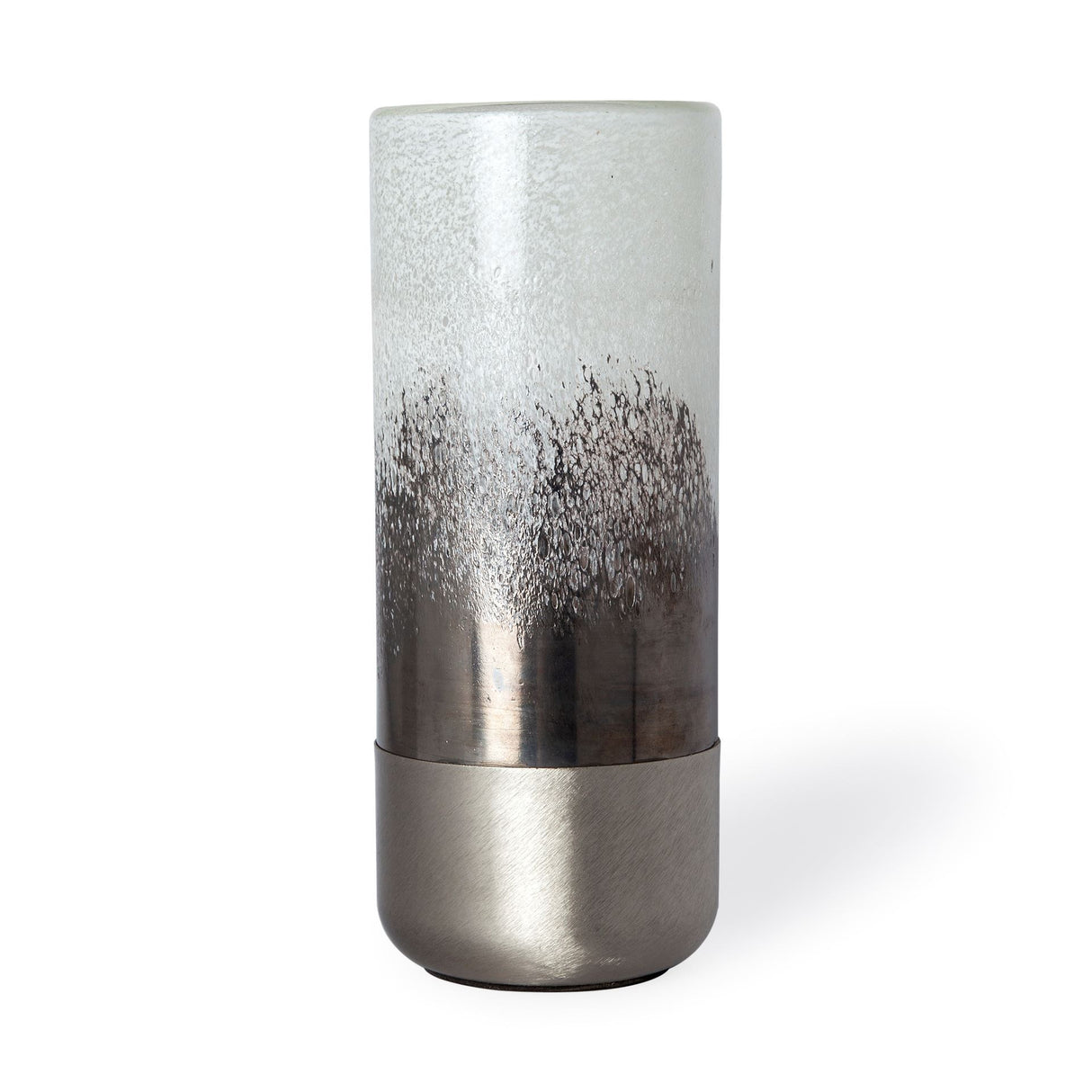 Baltic I Tall White Brushed Silver Metal Bottom Glass Vase from Mercana - Luna Furniture