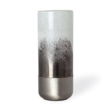 Baltic I Tall White Brushed Silver Metal Bottom Glass Vase from Mercana - Luna Furniture