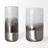 Baltic II Large White Brushed Silver Metal Bottom Glass Vase from Mercana - Luna Furniture