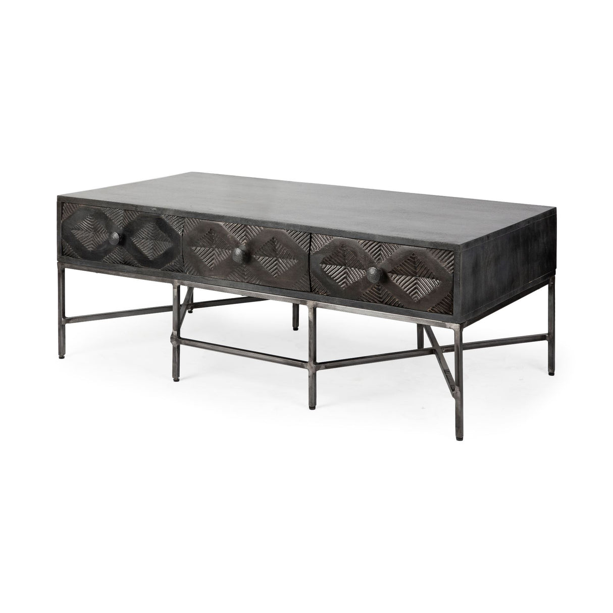 Hogarth 48x24 Rectangular Brown Solid Wood Top Iron Metal Base w/6 Drawers Coffee Table from Mercana - Luna Furniture