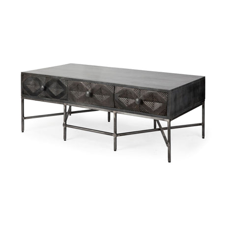 Hogarth 48x24 Rectangular Brown Solid Wood Top Iron Metal Base w/6 Drawers Coffee Table from Mercana - Luna Furniture