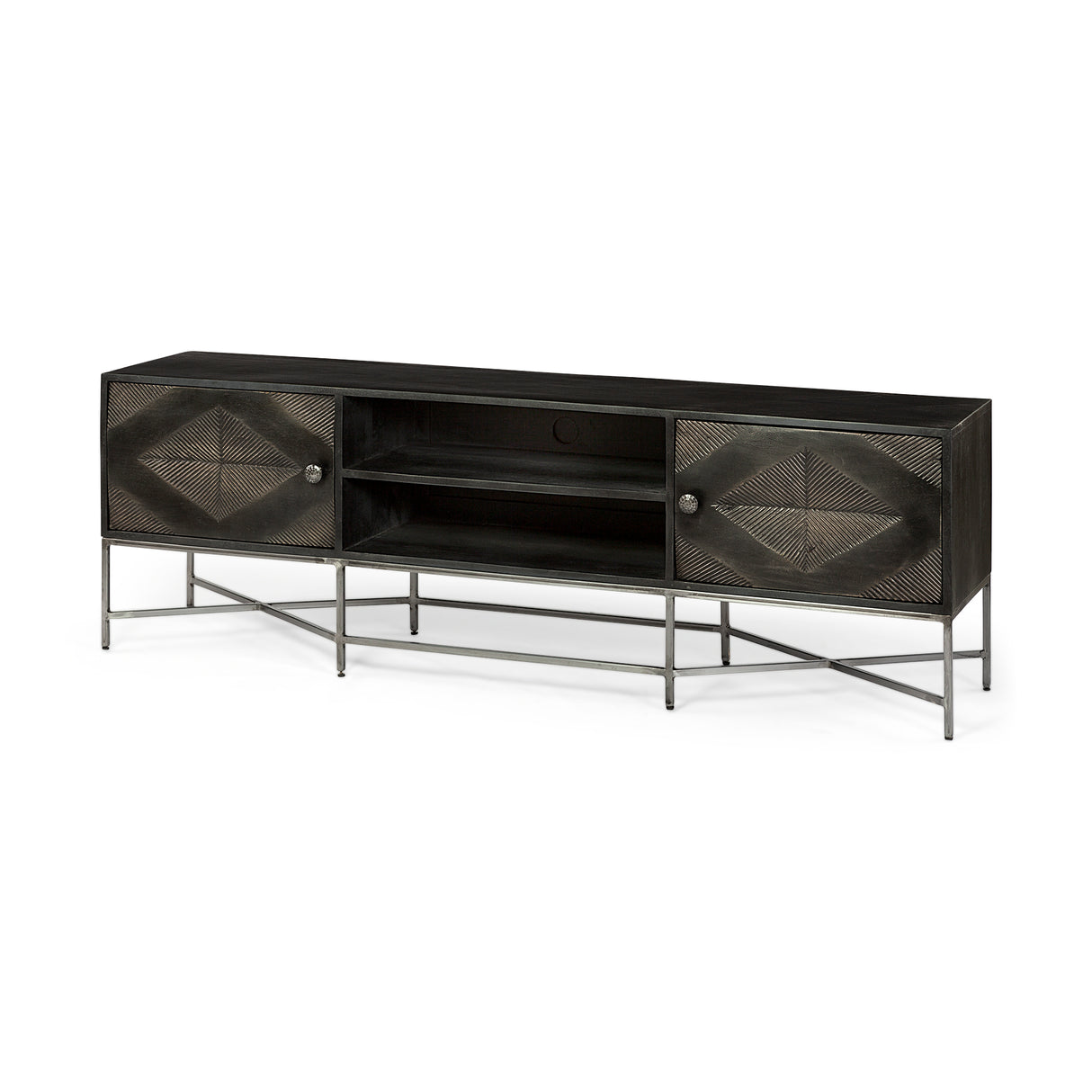 Hogarth I Dark Brown Solid Wood TV Stand Media Console with Storage, TV up to 81" from Mercana - Luna Furniture