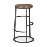 Neo 26.3" Seat Height Brown Wood Seat Black Metal Frame Stool from Mercana - Luna Furniture