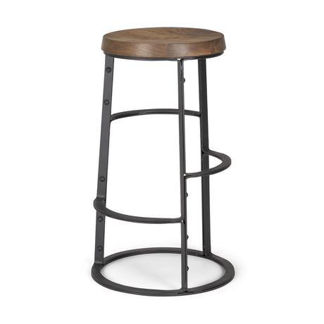 Neo 26.3" Seat Height Brown Wood Seat Black Metal Frame Stool from Mercana - Luna Furniture