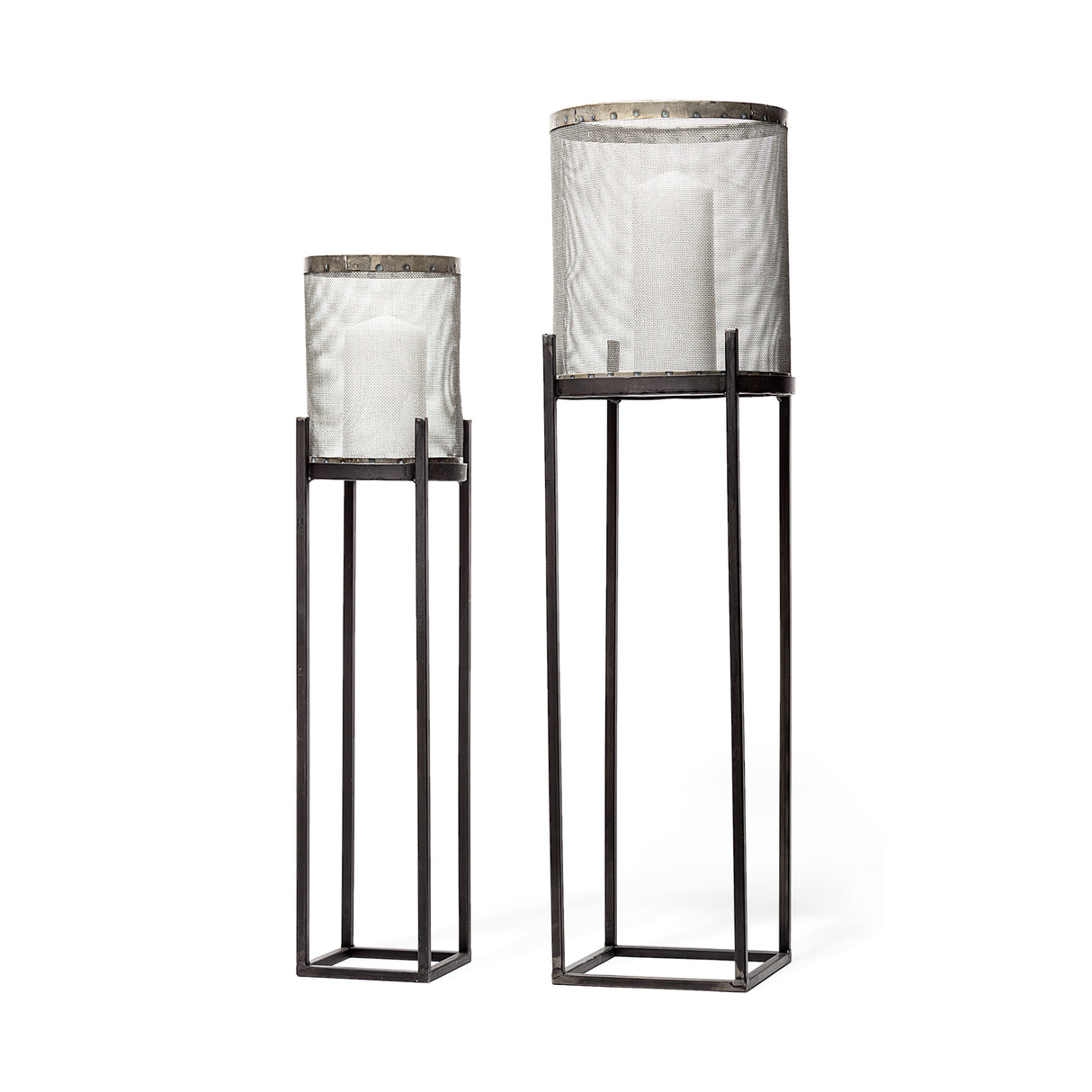 Steen Set of Two Black Meshed Metal Candle Holder Lanterns from Mercana - Luna Furniture