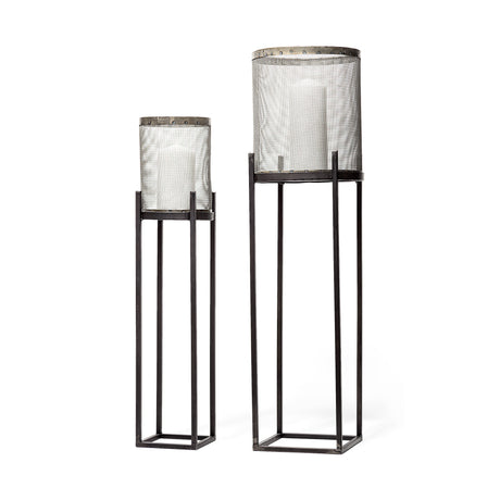 Steen Set of Two Black Meshed Metal Candle Holder Lanterns from Mercana - Luna Furniture
