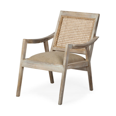 Teryn Cream Linen Seat And Natural Wooden Base w/ Mesh Back Accent Chair from Mercana - Luna Furniture