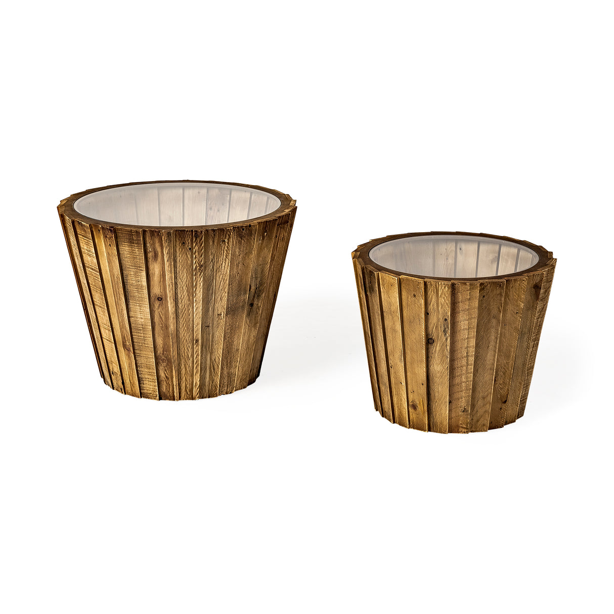 John Paul (Set of 2) 25L x 25W Brown Wood W/ Glass Accent Tables from Mercana - Luna Furniture