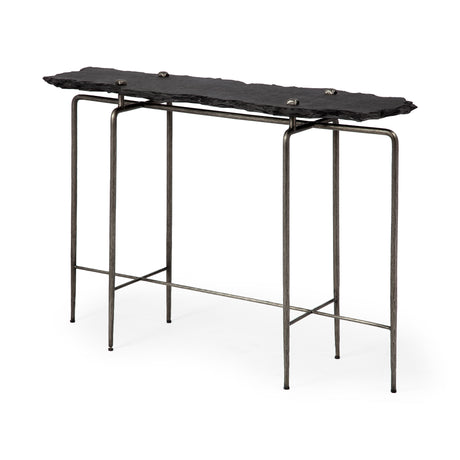Pinera III 49L x 17W Black Slate W/Iron Base Console Table from Mercana - Luna Furniture
