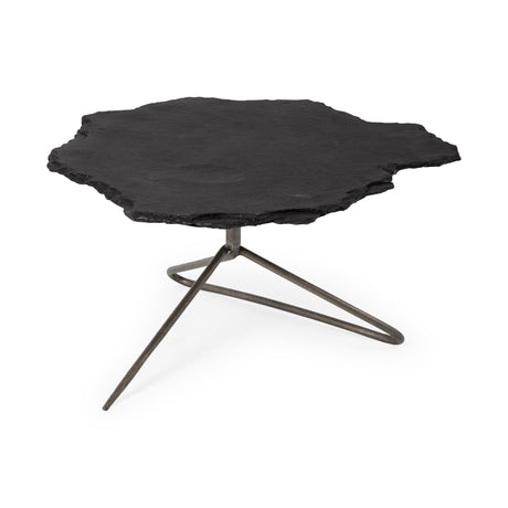 Pinera 37"x33" Black Slate With Iron Base Coffee Table from Mercana - Luna Furniture
