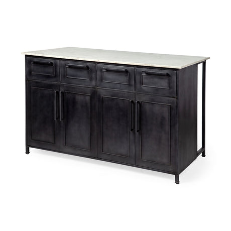 Fieri Solid Iron Black Body White Marble Top Four Drawer Kitchen Island from Mercana - Luna Furniture