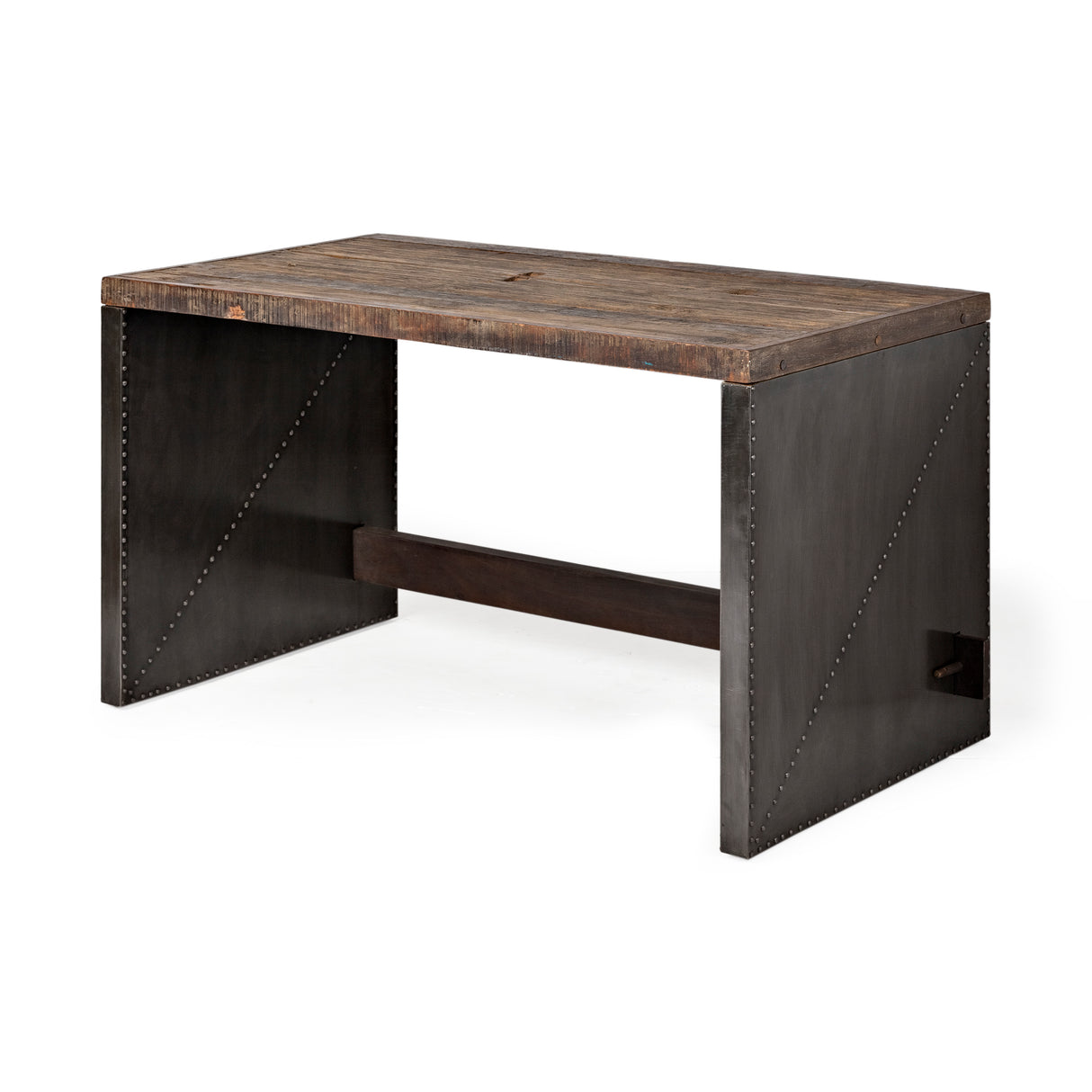 Orwell 52L x 28W Brown Wood Top Metal Cladded Frame Office Desk from Mercana - Luna Furniture