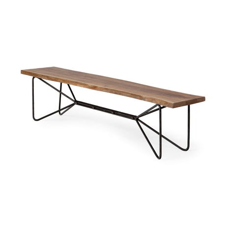 Papillion III 66x18 Natural Solid Wood and Iron Dining Bench from Mercana - Luna Furniture