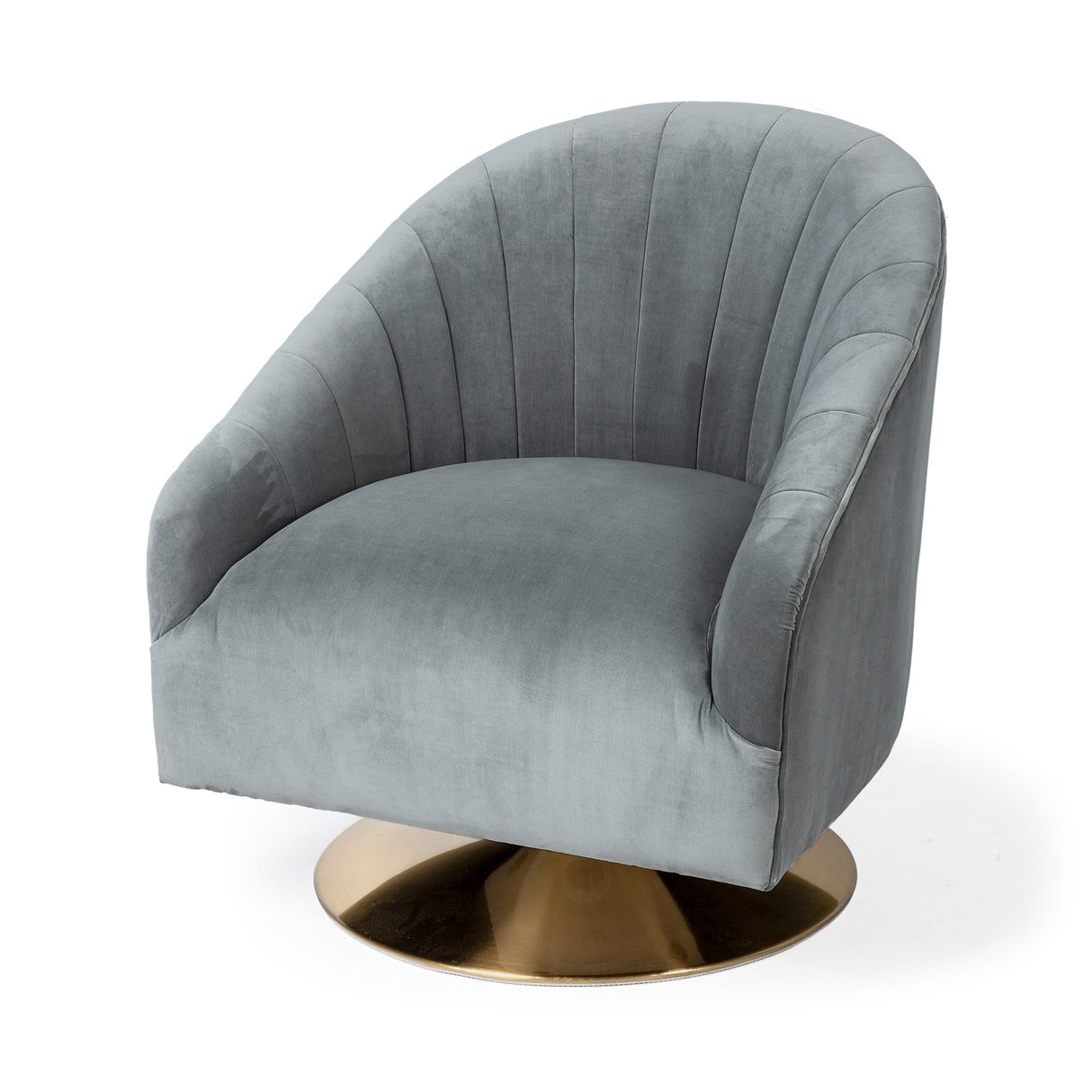 James II Gray Blue Velvet Covered Seat w Gold Swivel Base Accent Chair from Mercana - Luna Furniture