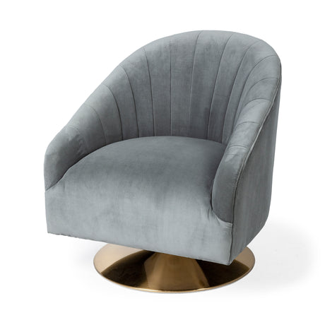James II Gray Blue Velvet Covered Seat w Gold Swivel Base Accent Chair from Mercana - Luna Furniture