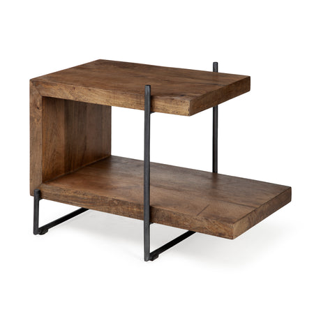 Maddox 30L x 18W x 22H Medium Brown Wood w/ Black Metal U-shaped End/Side Table from Mercana - Luna Furniture