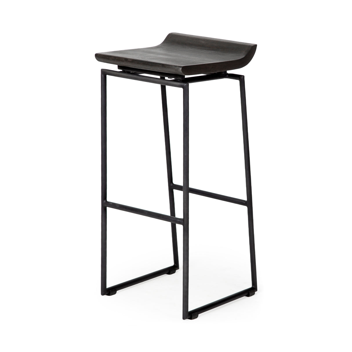 Givens 30.25"H Seat Height Black Wood Seat Black Metal Base Stool from Mercana - Luna Furniture