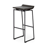 Givens 30.25"H Seat Height Black Wood Seat Black Metal Base Stool from Mercana - Luna Furniture