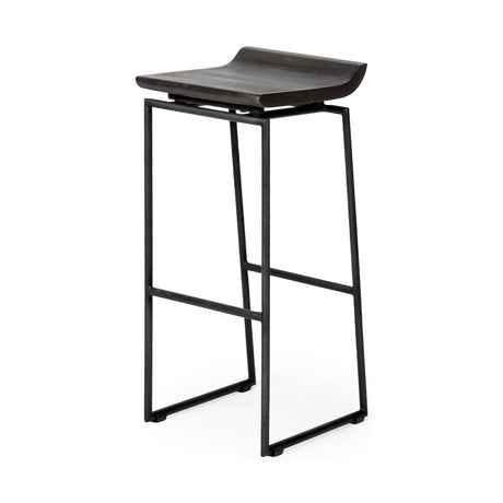 Givens 30.25"H Seat Height Black Wood Seat Black Metal Base Stool from Mercana - Luna Furniture