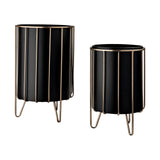 Pianta 13 x 21 Set of Two Black Metal Insert Brass Frame Plant Stands from Mercana - Luna Furniture