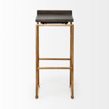 Givens 30.25"H Seat Height Brown Wood Seat Gold Metal Base Stool from Mercana - Luna Furniture