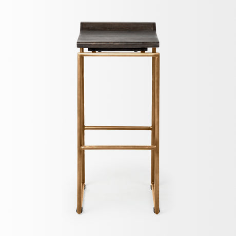 Givens 30.25"H Seat Height Brown Wood Seat Gold Metal Base Stool from Mercana - Luna Furniture