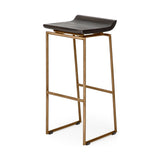Givens 30.25"H Seat Height Brown Wood Seat Gold Metal Base Stool from Mercana - Luna Furniture