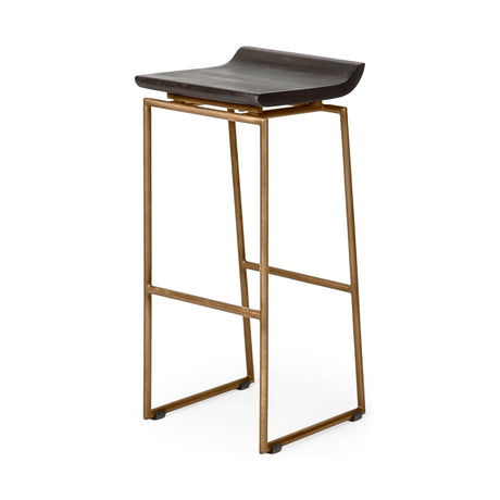 Givens 30.25"H Seat Height Brown Wood Seat Gold Metal Base Stool from Mercana - Luna Furniture
