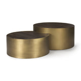 Eclipse Antique Brass Metal Drum Base w/ Dark Brown Wood Top Nested Coffee Table from Mercana - Luna Furniture