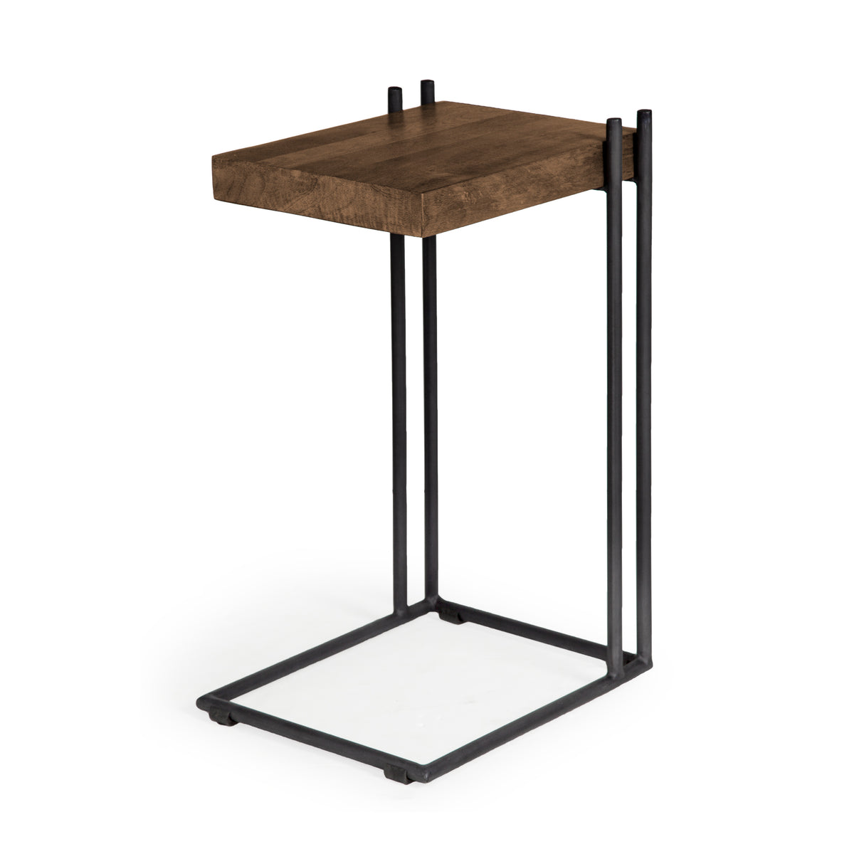 Maddox 16L x 13.5W x 27H Medium Brown Wood w/ Black Metal C-shaped End/Side Table from Mercana - Luna Furniture
