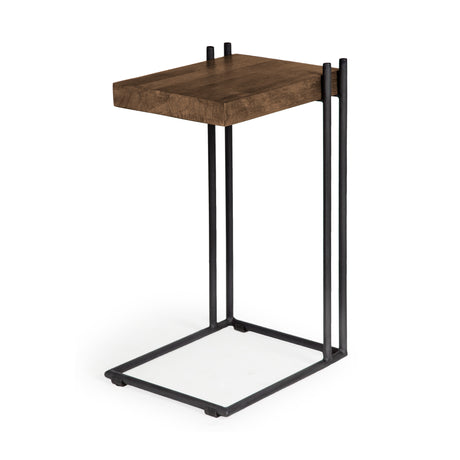 Maddox 16L x 13.5W x 27H Medium Brown Wood w/ Black Metal C-shaped End/Side Table from Mercana - Luna Furniture
