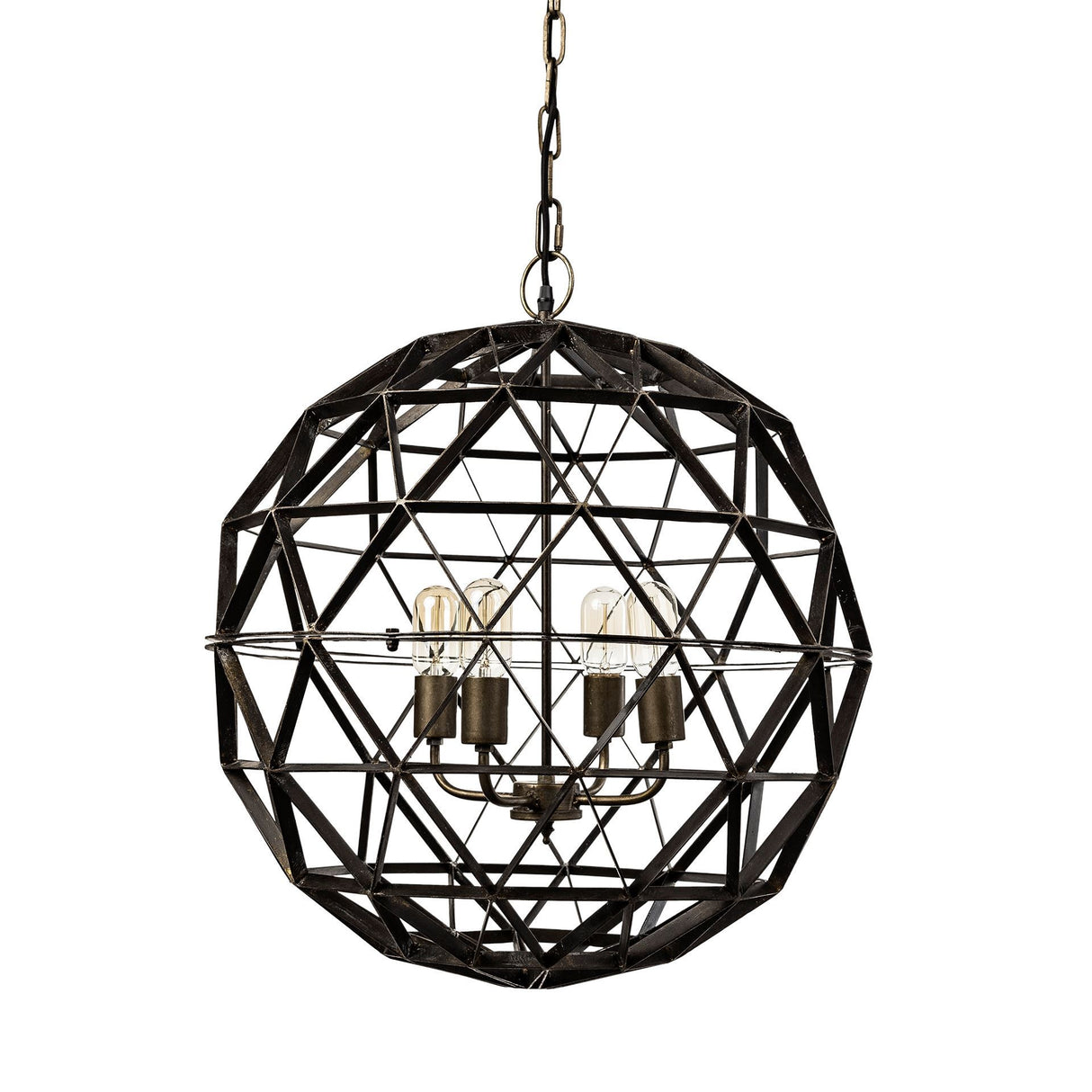 Dyson II (22.5"D) Black Metal Triangular Orb Four Bulb Chandelier from Mercana - Luna Furniture