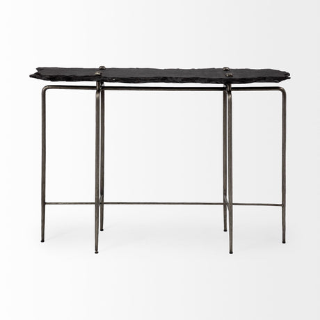 Pinera III 49L x 17W Black Slate W/Iron Base Console Table from Mercana - Luna Furniture