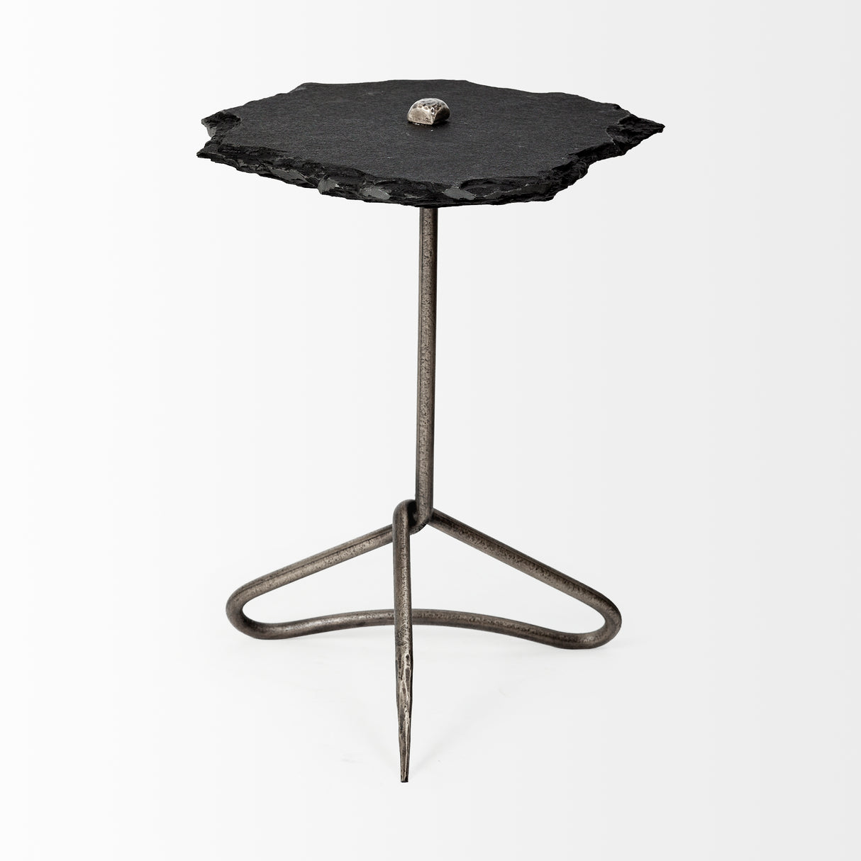 Pinera II 19L x 19W Black Slate Top W/ Triangular Iron Base Accent Table from Mercana - Luna Furniture