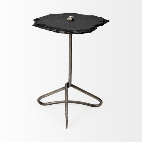 Pinera II 19L x 19W Black Slate Top W/ Triangular Iron Base Accent Table from Mercana - Luna Furniture