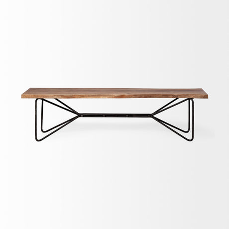 Papillion III 66x18 Natural Solid Wood and Iron Dining Bench from Mercana - Luna Furniture