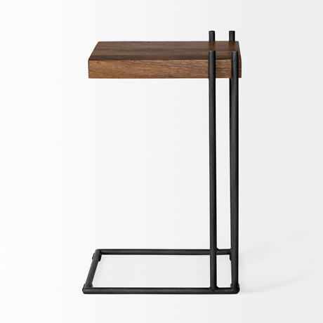 Maddox 16L x 13.5W x 27H Medium Brown Wood w/ Black Metal C-shaped End/Side Table from Mercana - Luna Furniture