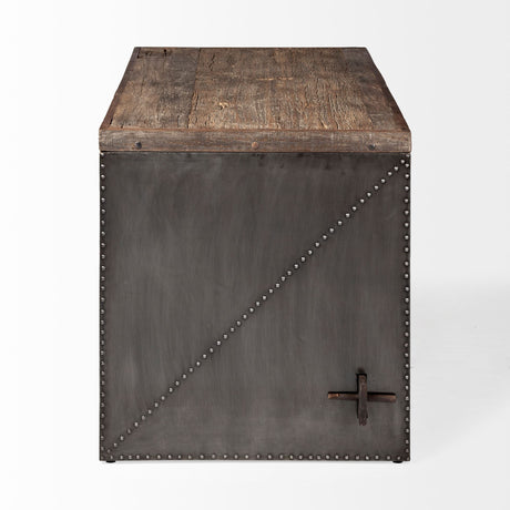 Orwell 52L x 28W Brown Wood Top Metal Cladded Frame Office Desk from Mercana - Luna Furniture