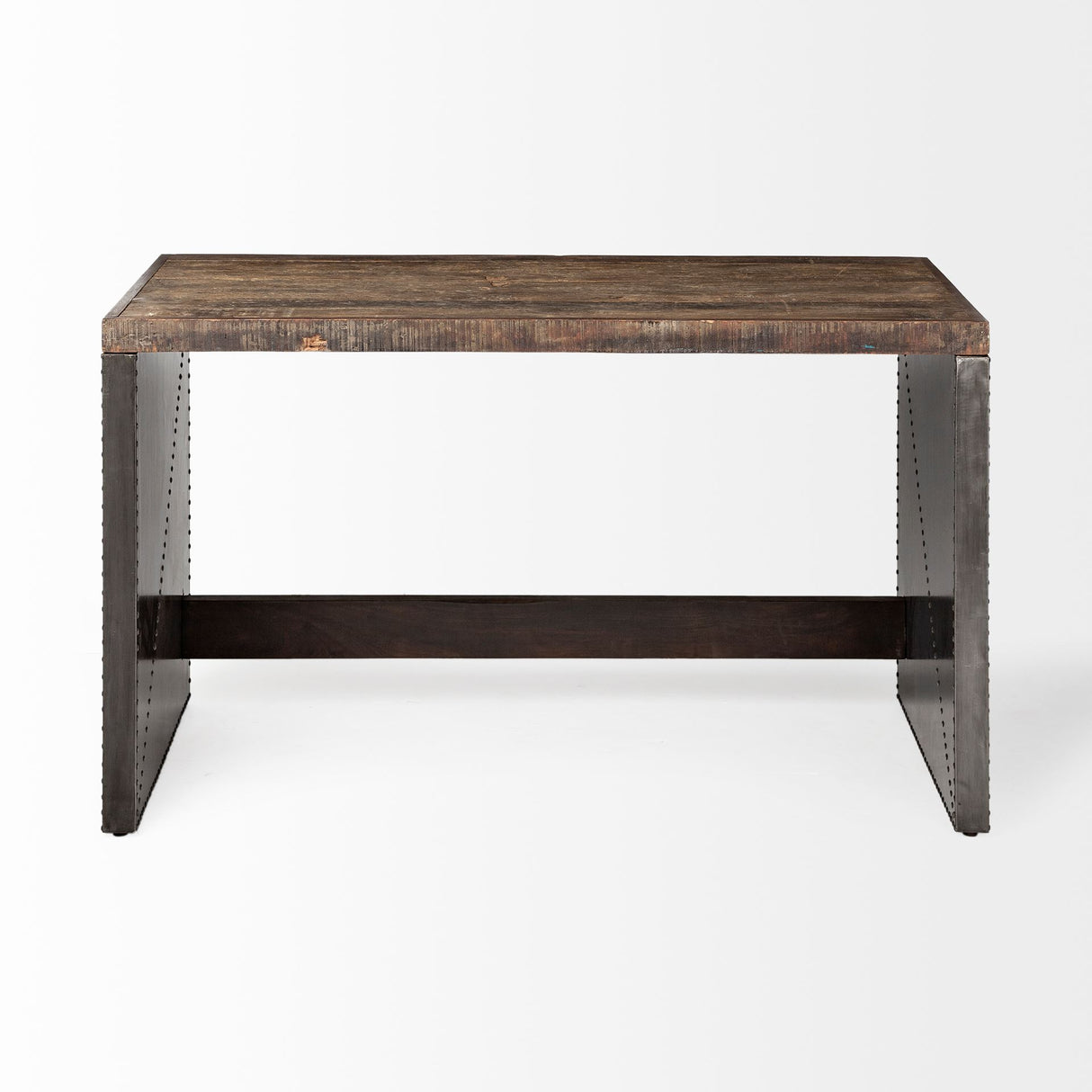 Orwell 52L x 28W Brown Wood Top Metal Cladded Frame Office Desk from Mercana - Luna Furniture