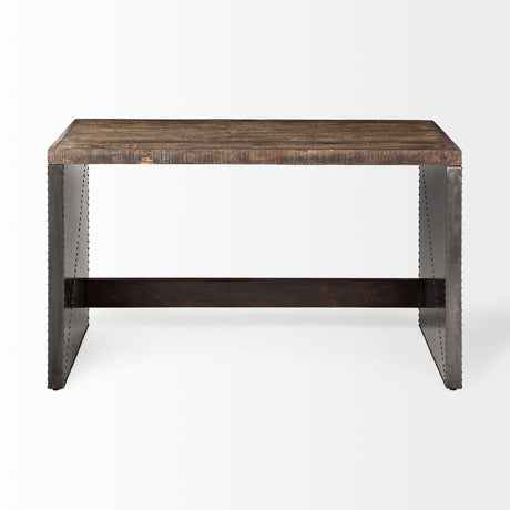 Orwell 52L x 28W Brown Wood Top Metal Cladded Frame Office Desk from Mercana - Luna Furniture