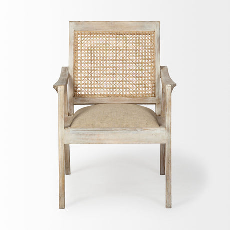 Teryn Cream Linen Seat And Natural Wooden Base w/ Mesh Back Accent Chair from Mercana - Luna Furniture
